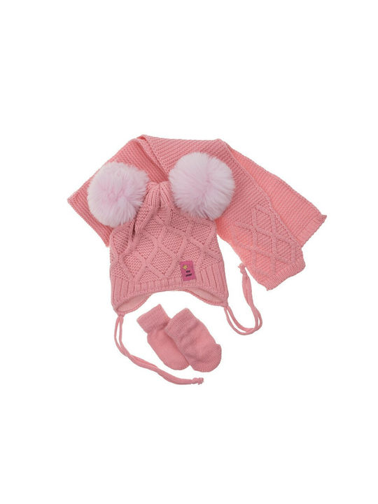 22-22150-01 Σετ Παιδικό Σκουφάκι με Κασκόλ & Γάντια Fleece Φούξια για Νεογέννητο