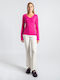 InShoes Women's Long Sleeve Sweater with V Neckline Fuchsia