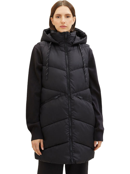 Lang Damen Ärmellos Puffer Jacke für Winter Schwarz
