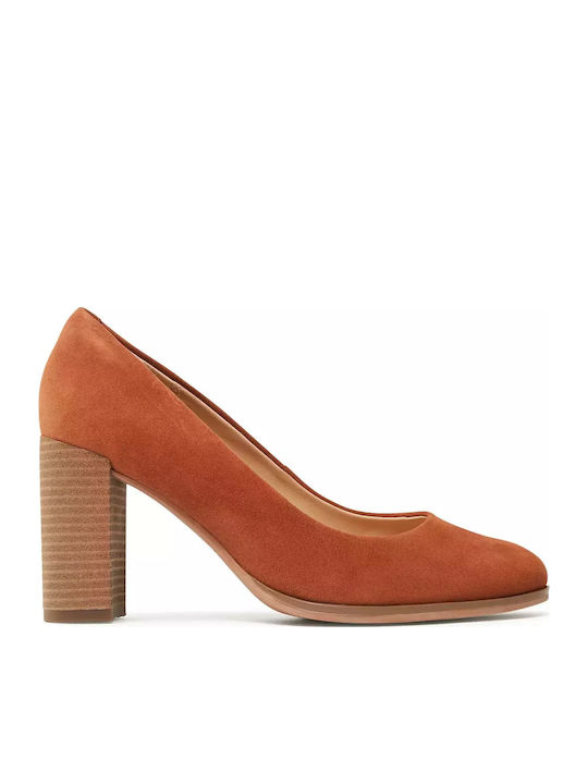 Clarks Court Suede Γόβες με Ψηλό Τακούνι Καφέ