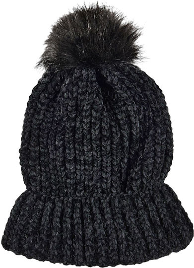 Pom Pom Beanie Beanie Knitted in Black color