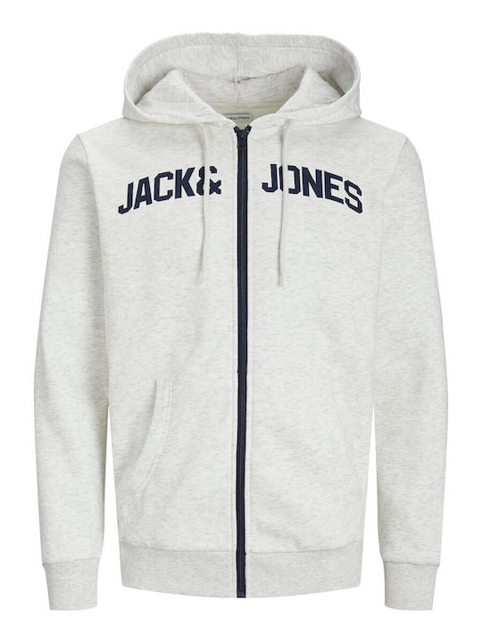 Jack & Jones Ανδρική Φούτερ Ζακέτα με Κουκούλα και Τσέπες Λευκή