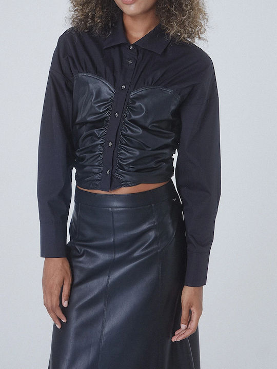 BSB Women's Leather Long Sleeve Shirt Black