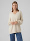 Vero Moda Women's Long Sleeve Sweater with V Neckline Beige