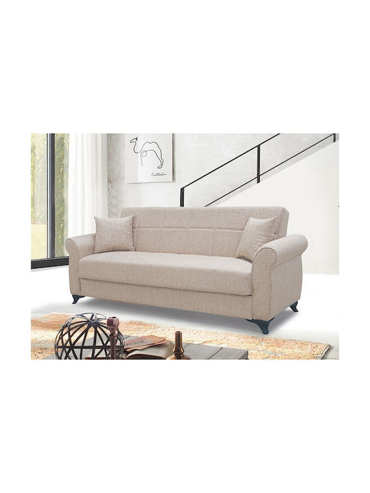 Lena Three-Seater Fabric Sofa Bed with Storage Space Light Brown 210x80cm