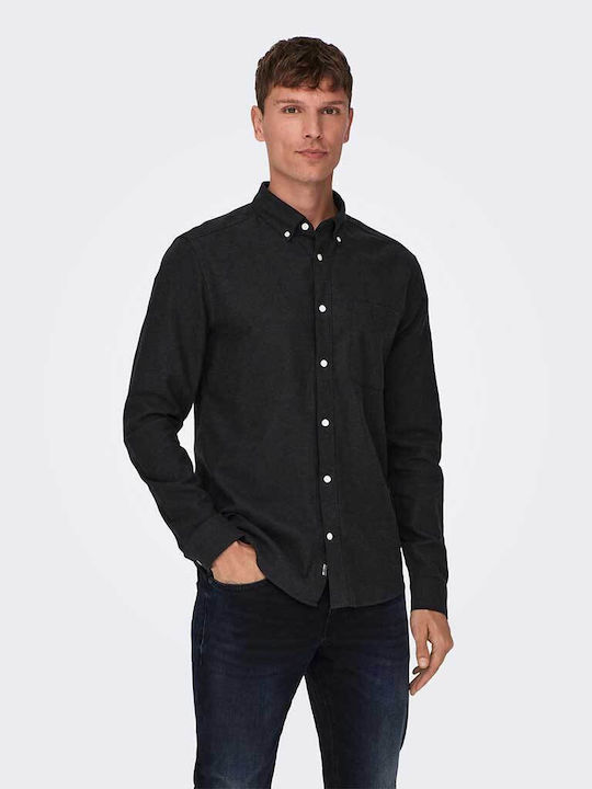 Only & Sons Men's Shirt Long Sleeve Cotton Black