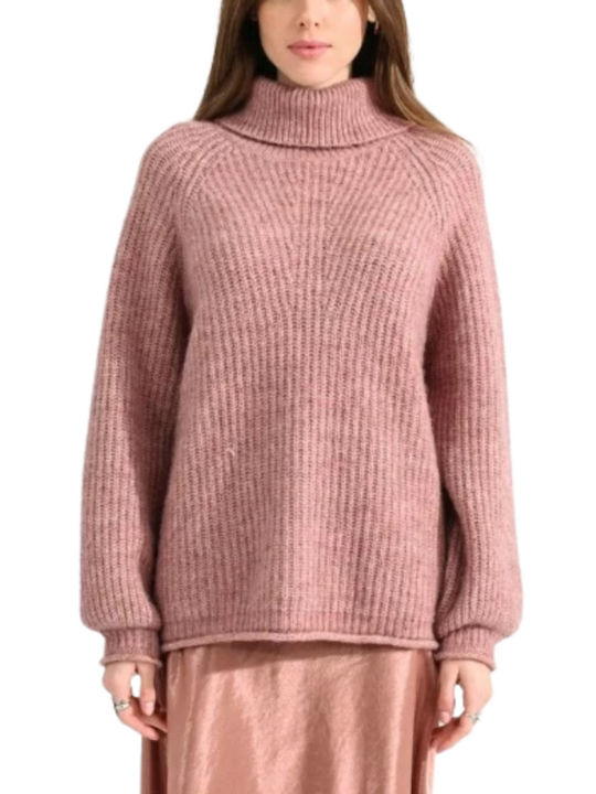 Molly Bracken Women's Long Sleeve Sweater Turtleneck Pink