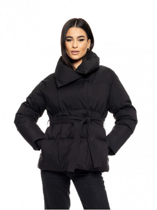 Biston Kurz Damen Puffer Jacke für Winter Schwarz