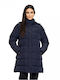 Women's Long Puffer Jacket for Winter with Hood Navy Blue