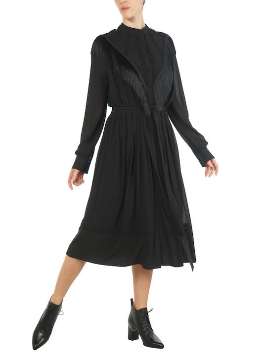 Silvian Heach Main Dress Acaray Midi Σεμιζιέ Φόρεμα Μαύρο
