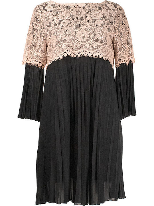 Midi Evening Dress with Lace Black