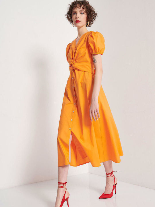 Sommer Midi Kleid Wickel Orange