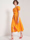 Bill Cost Summer Midi Dress Wrap Orange