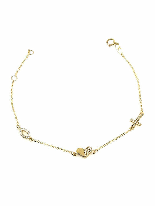 CHrysolithos Bracelet Chain with design Heart made of Gold 9K