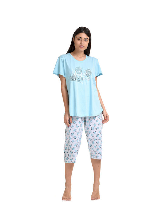 Vienetta Secret Summer Women's Pyjama Set Cotton Light Blue Vienetta Vienetta
