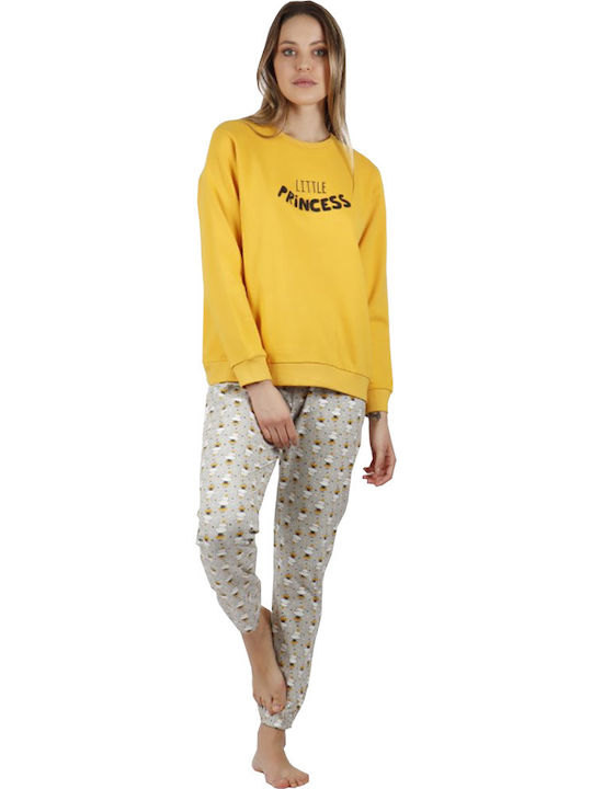 Admas Set Winter Women's Pajamas Yellow