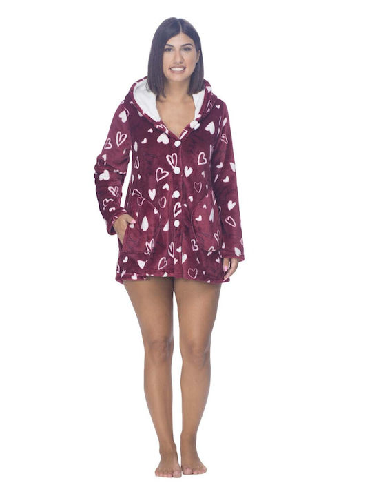 Koyote Women's Winter Fleece Pajama Robe Burgundy