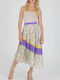 Pleated High-waisted Midi Skirt Floral Purple