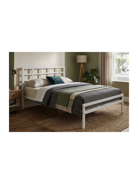 Ibiza Double Bed Frame Metal White with Slats f...