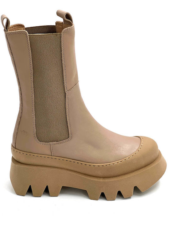Leather Women's Boots with Rubber Tora Beige