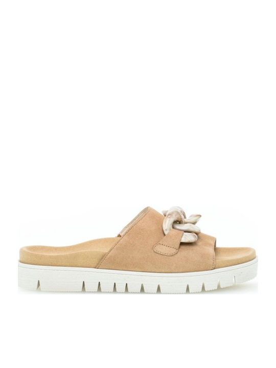 Leder Flache Sandalen für Damen Anatomisch in Beige Farbe