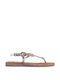 Lazamani Flat Leather Women's Flat Sandals in Silver Color