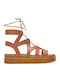 Leder Flache Damen Sandalen Flatforms Tabac Braun