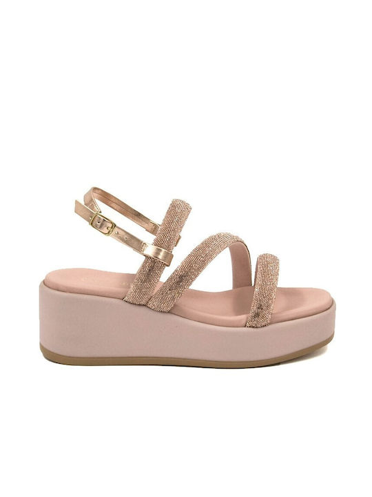 CafeNoir Women's Ankle Strap Platforms Pink