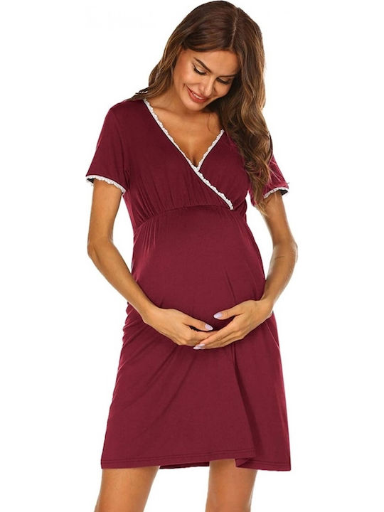 Summer Maternity Mini Dress Burgundy