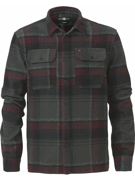 Overshirt Bumbac Mânecă Lungă În Linie Regular Fit Model Carou Gri