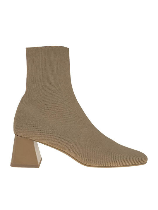 Women's Ankle Boots made of Patent Leather with Medium Heel Brown