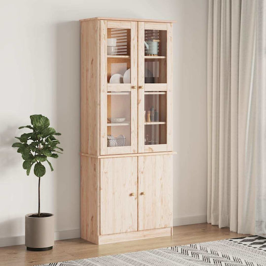 vidaXL Wohnzimmer Vitrine aus Massivholz mit Verglasung Braune 77x35x186.5cm