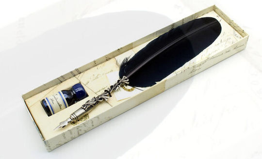 Francesco Rubinato Calligraphy Fountain Pen Set with Quill Black with Black Ink