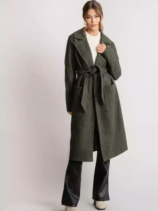 Rut & Circle Γυναικείο Πράσινο Παλτό με Κουμπιά