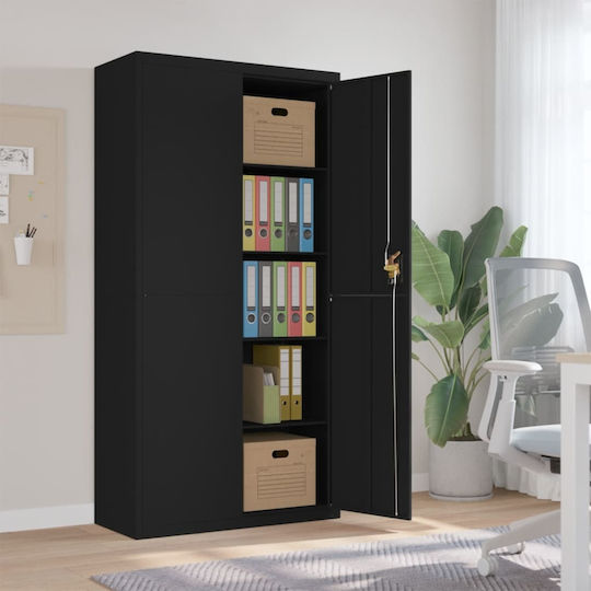 Метален Стоящ На Пода Бюро Шкаф Черен 90x40x180см