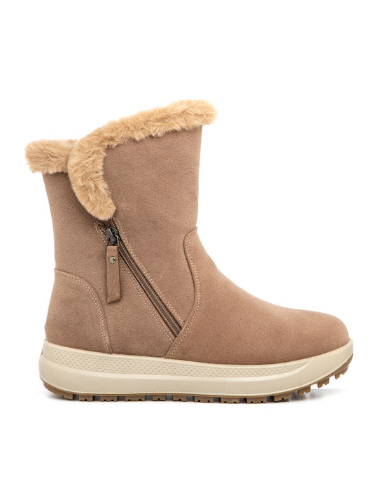 Antrin Women's Ankle Boots with Fur Beige