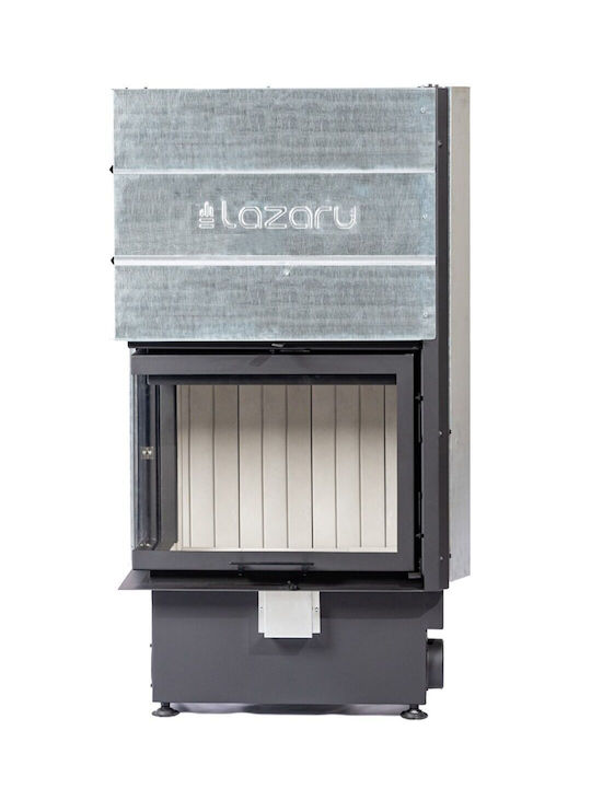 Lazaru e-Corner 80/51 Șemineu cu inserție Lemn Aeroterma 12kW Colțul stâng cu ușă glisantă de cabinet Rezervor de expansiune închis cu Natural Flow Negru