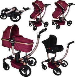 ForAll Italy Adjustable 3 in 1 Baby Stroller Suitable for Newborn Bordeaux 15.6kg