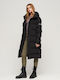 Women's Long Puffer Jacket for Winter with Hood Black