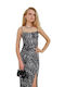 WOMEN'S MIDI DRESS ANIMAL PRINT BLACK WITH STRAPS NEW M 24714