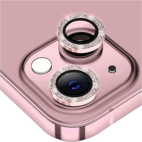 3D Metal Glitter Kameraschutz Gehärtetes Glas Pink-Gold für das iPhone 15 / 15 Plus