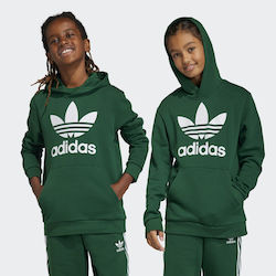 Adidas Kids Sweatshirt with Hood and Pocket Green Trefoil