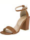 Mille Luci Leather Women's Sandals Tabac Brown with Chunky High Heel