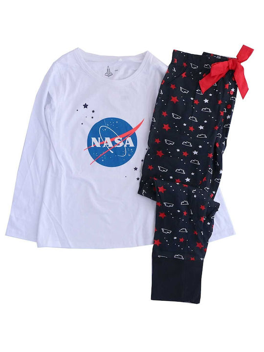 NASA Set Top & Bottom Kids Cotton Pyjamas White