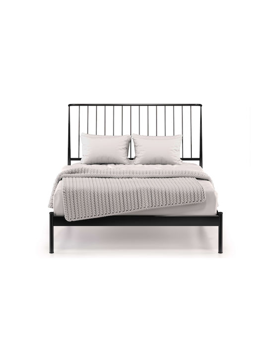 Milano Pat Semi-dublu Metalic Negru cu Lamele pentru Saltea 120x200cm