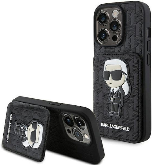 Karl Lagerfeld Saffiano Monogram Ikonik Patch Umschlag Rückseite Kunststoff Schwarz (iPhone 15 Pro Max)