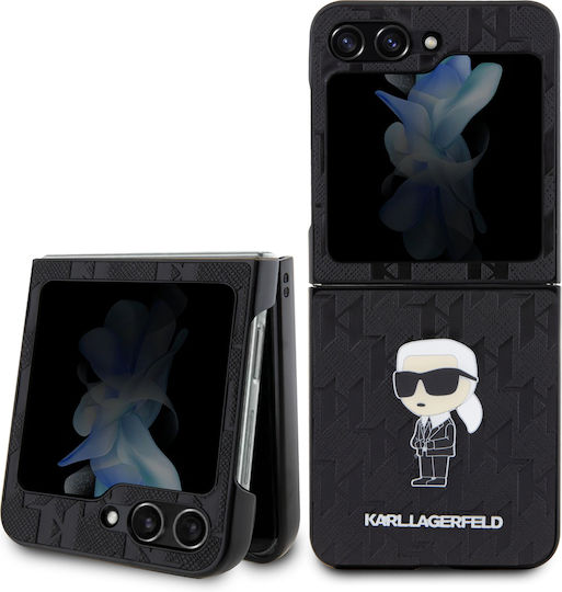 Karl Lagerfeld Saffiano Monogram Ikonik Pin Back Cover Plastic Negru (Galaxy Z Flip5)