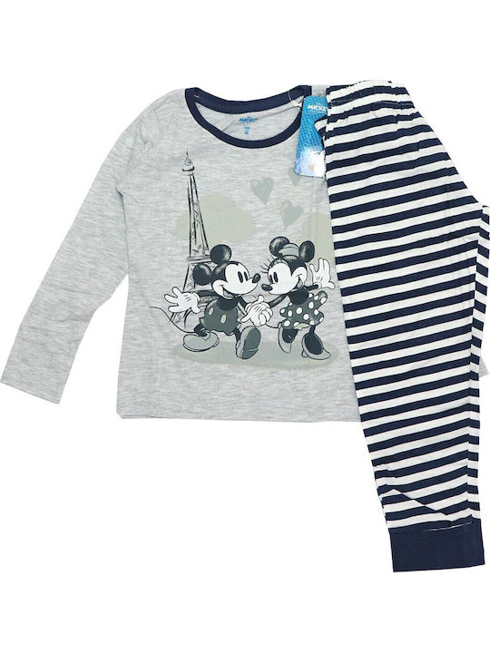 Disney Kinder Schlafanzug Winterlich Grey Melange, Navy Minnie Mouse