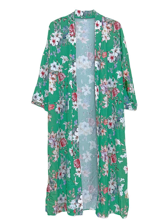 Fashion Vibes Women's Maxi Kimono Beachwear Green