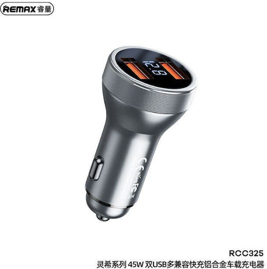 Remax Car Charger 45W Fast Charging with Ports: 1xUSB 1xType-C